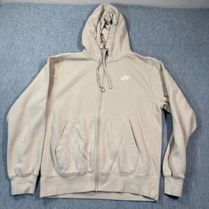 Nike Hoodie Adult Small Beige Pullover Fleece Graphic Logo Sportswear Gym Warm